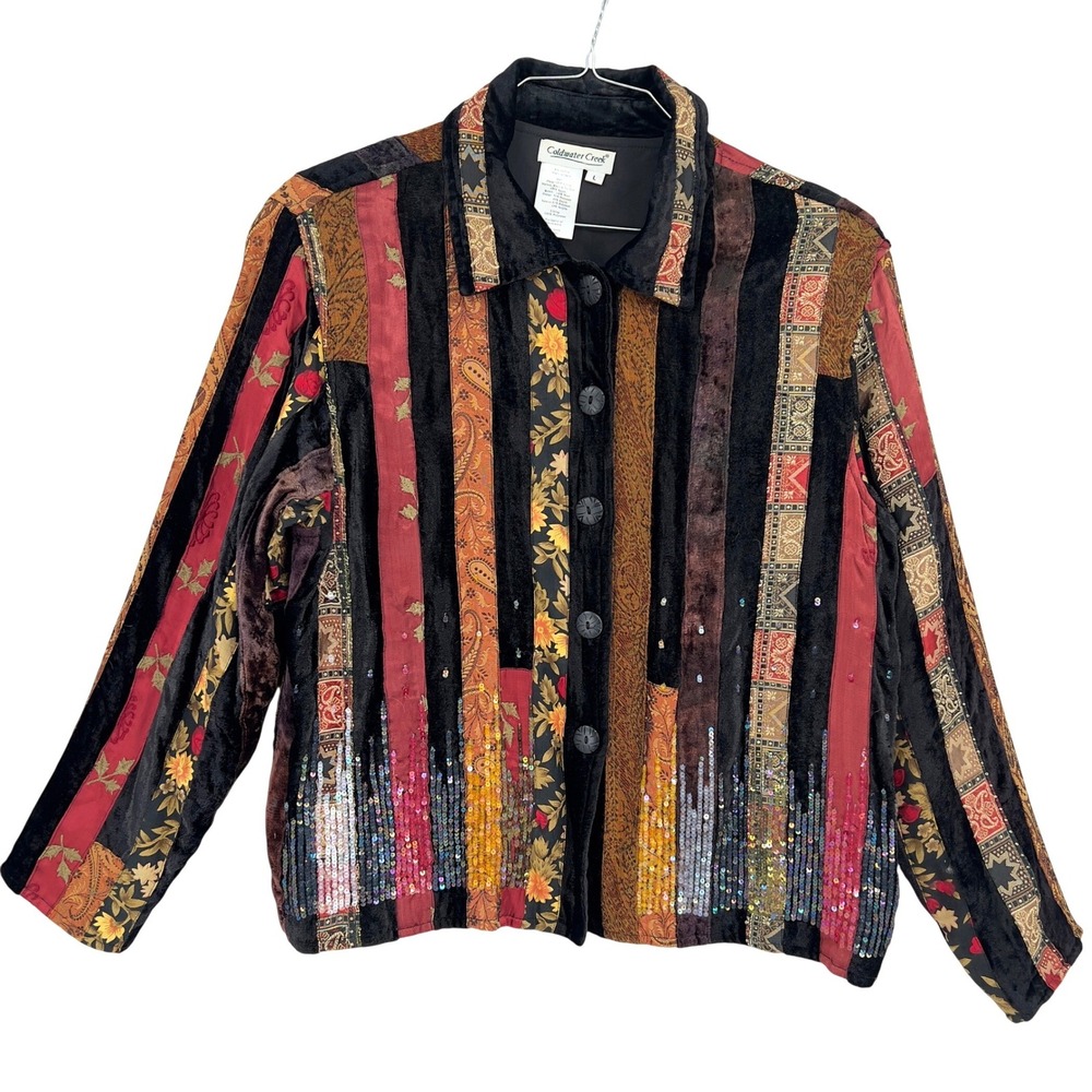 Coldwater Creek Womens L Patchwork Jacket Multicolor Velvet Brocade Quilt Coat